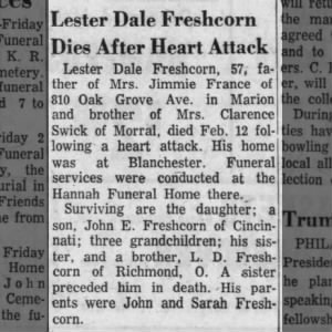 Obituary for Lester Dale Freshcorn