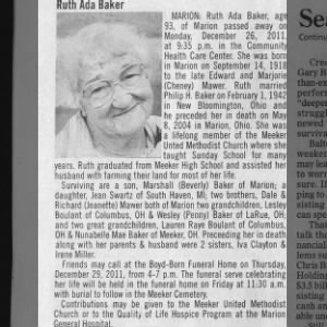 Obituary for Ruth Ada Baker
